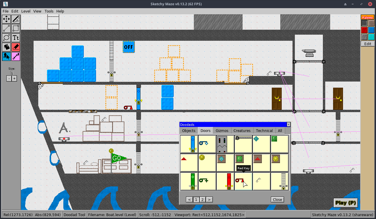 Screenshot of my Sketchy Maze game, showing the level editor
